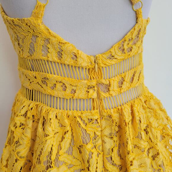 Lovers + Friends Moon Dance Dress Yellow Lace Plunging Neck Women Small - Picture 10 of 15